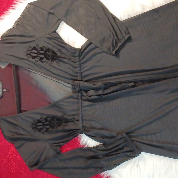 KILLSTAR WIDOWS TEARS ROBE XXL SHEER MESH DRAWSTRING WAIST SACRED HEART ON CHEST - Picture 12 of 17